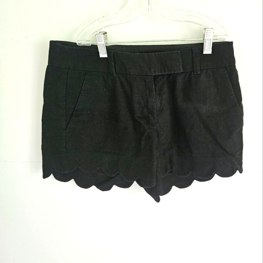 J. Crew Linen Blend Scallop Hem Shorts Black